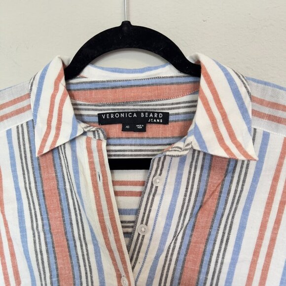 Veronica Beard "Ardith" White/Blue/Pink Button Front Mini Shirt Dress Size XS - Picture 3 of 5